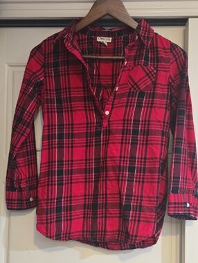 Cherokee Red and Black Plaid Girls' Button-Front Shirt